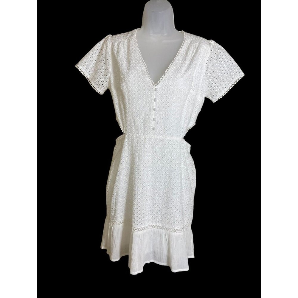 💥Lost + Wander Brigitte White Lace Cutout Eyelet Dress Size Medium 100% Cotton